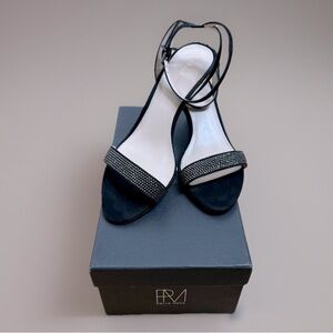 Pelle Moda Kitten Heeled Sandals, Black Suede, Rhinestone Glam